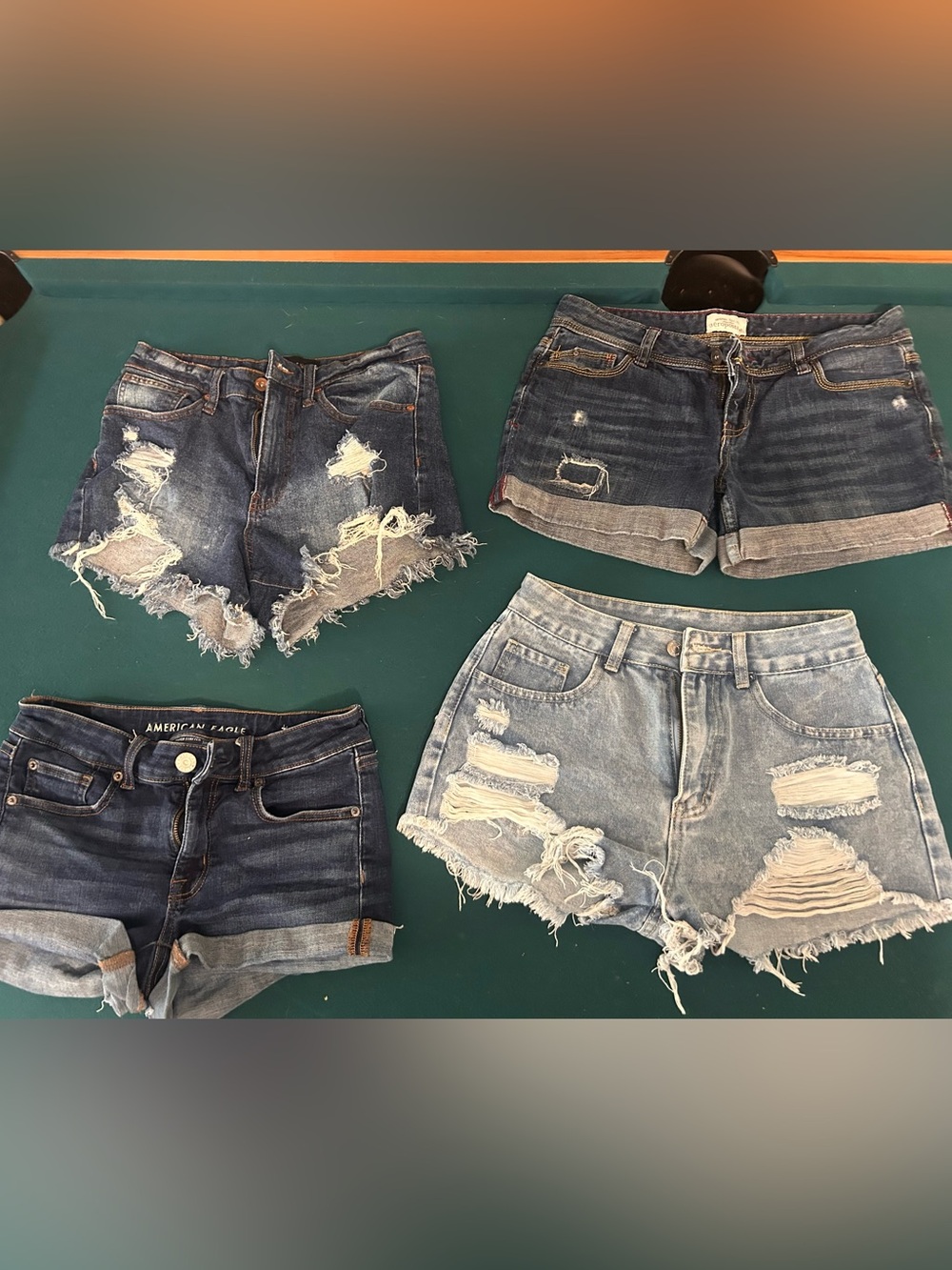 Lot of 4 Distressed Denim Shorts - Light & Dark Blue